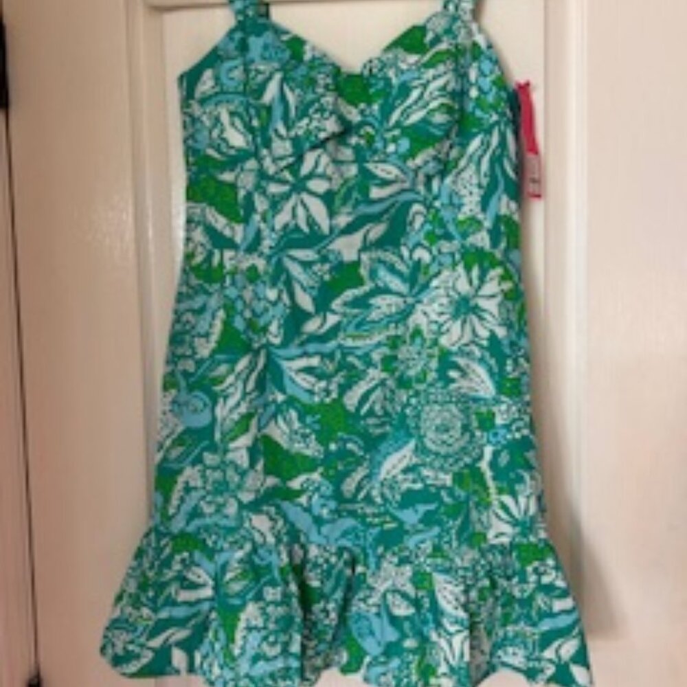 Lilly Pulitzer Rocko Cotton Romper Botanical Green Safari Sangria Size 4 NWT